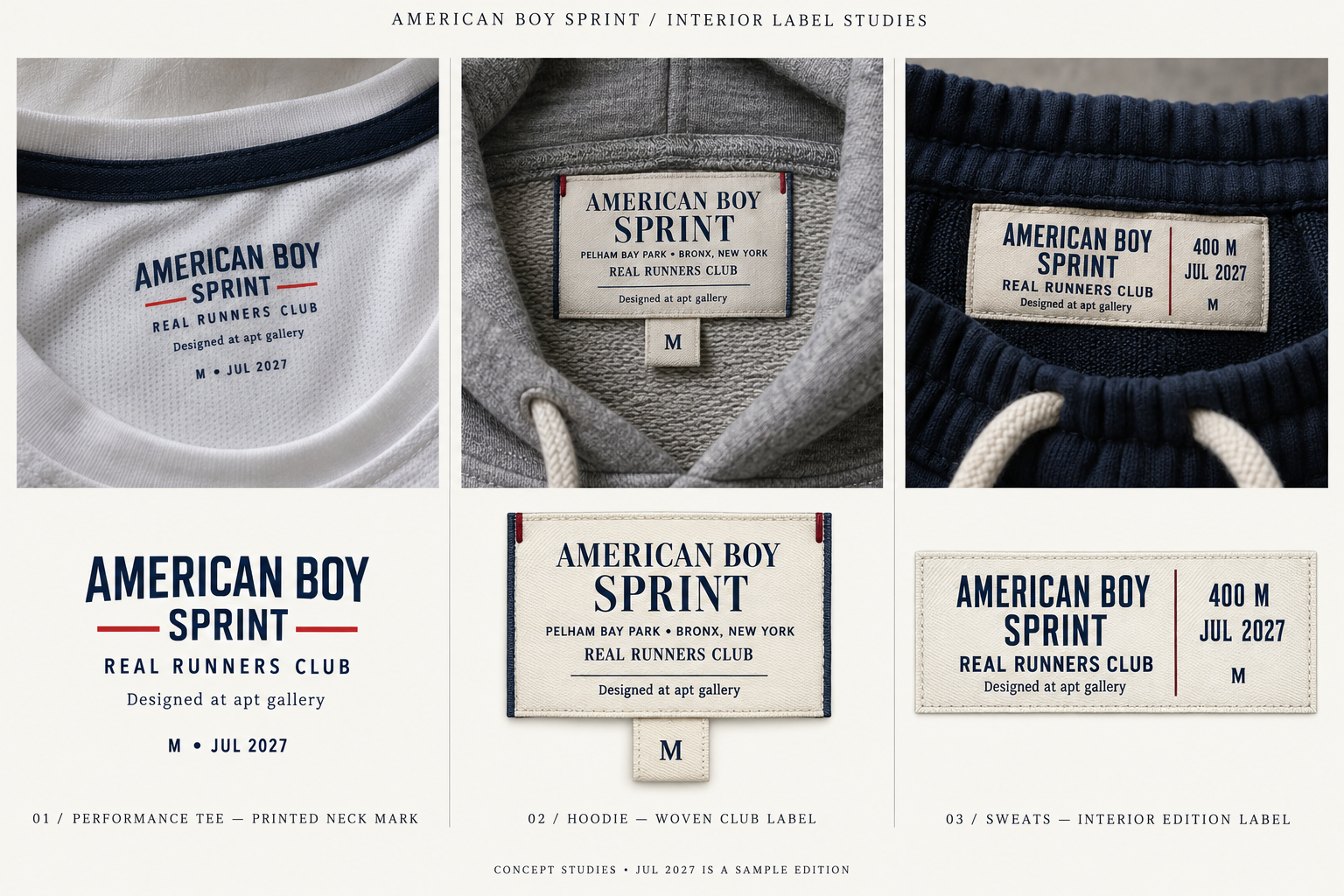 Printed neck mark and woven interior label design concepts